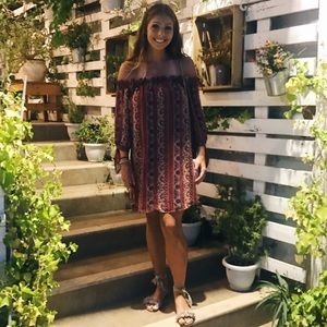 Maroon Detailed Off The Shoulder Dress / Size L